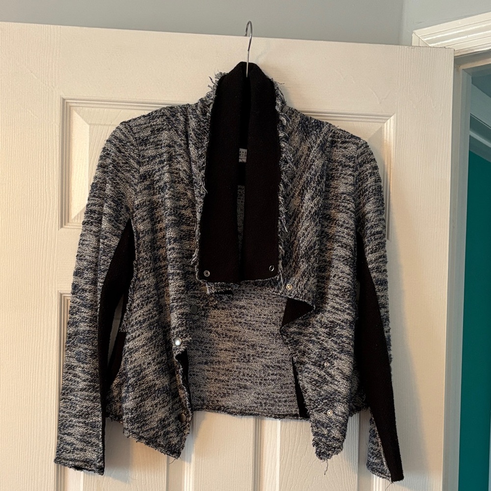 Barneys New York Marled Open-Front Sweater Jacket - Black & Gray